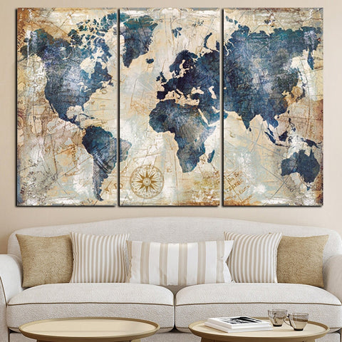 3 Panel World Map Canvas Painting Poster Oil Painting Print On Canvas Home Decor Wall Art Wall Picture For Living Room No frame - one46.com.au