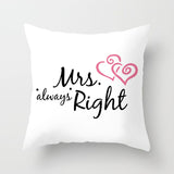 ZENGIA Love Couple Pillow Case Letter Mr and Mrs Pillow Cover Mr and Mrs Cushion Covers for Home Wedding Decoration Valentine - one46.com.au