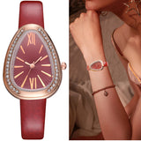 Watches Women Red Leather Strap Ladies Sport Watch Snake Rhinestone Creative Dial Triangle Fashion Luxury Dress Quartz Watch - one46.com.au