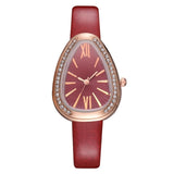 Watches Women Red Leather Strap Ladies Sport Watch Snake Rhinestone Creative Dial Triangle Fashion Luxury Dress Quartz Watch - one46.com.au