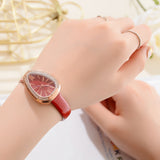 Watches Women Red Leather Strap Ladies Sport Watch Snake Rhinestone Creative Dial Triangle Fashion Luxury Dress Quartz Watch - one46.com.au