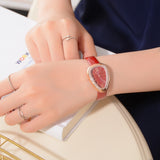 Watches Women Red Leather Strap Ladies Sport Watch Snake Rhinestone Creative Dial Triangle Fashion Luxury Dress Quartz Watch - one46.com.au