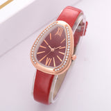 Watches Women Red Leather Strap Ladies Sport Watch Snake Rhinestone Creative Dial Triangle Fashion Luxury Dress Quartz Watch - one46.com.au