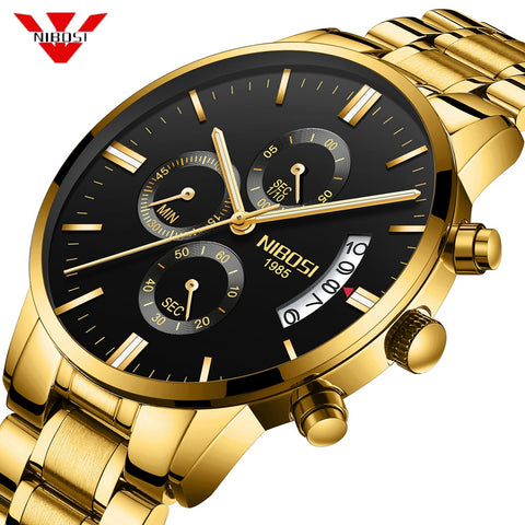 NIBOSI Men Watch Chronograph Sport Mens Watches Top Brand Luxury Waterproof Full Steel Quartz Gold Clock Men Relogio Masculino - one46.com.au