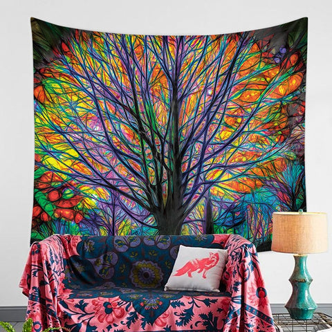 Colorful Tree Tapestry Wall Hanging Psychedelic Forest Birds Tapestry Bohemian Mandala Hippie Tapestry  Bedroom Living Room Dorm - one46.com.au
