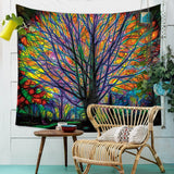 Colorful Tree Tapestry Wall Hanging Psychedelic Forest Birds Tapestry Bohemian Mandala Hippie Tapestry  Bedroom Living Room Dorm - one46.com.au