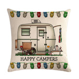 Happy Campers Car Cushion Cover Cotton Linen Happy Campers Throw Pillow Case For Sofa Home Decorative Pillowcase ZY358 - one46.com.au