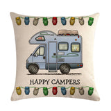 Happy Campers Car Cushion Cover Cotton Linen Happy Campers Throw Pillow Case For Sofa Home Decorative Pillowcase ZY358 - one46.com.au
