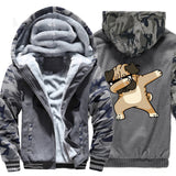 Hip-hop sportswear tracksuits 2019 winter Novelty Dabbing Pug hooded jackets Men casual wool liner keep warm sweatshirts hoodies - one46.com.au