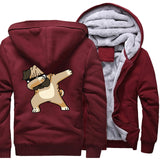 Hip-hop sportswear tracksuits 2019 winter Novelty Dabbing Pug hooded jackets Men casual wool liner keep warm sweatshirts hoodies - one46.com.au