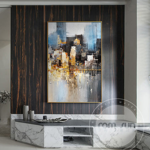 Abstract City Light In Night Poster n Print Modern City Landscape Painting For Living Room Aisle Fashion Bar Pub Wall Art Decor - one46.com.au