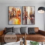 Abstract City Light In Night Poster n Print Modern City Landscape Painting For Living Room Aisle Fashion Bar Pub Wall Art Decor - one46.com.au