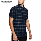INCERUN NEW Men Tops Plaid Shirts Beach Short Sleeve Social Shirt Dress Fashion Clothes Loose Fit Tropical Vacation Camisa Tee - one46.com.au