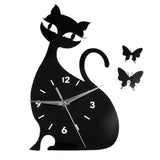 Acrylic Mirror Cute Cat Clock Black Wall Clock Sticker Modern Design Home Art Decor Watch Self-adhesive Christmas Gift - one46.com.au