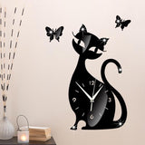Acrylic Mirror Cute Cat Clock Black Wall Clock Sticker Modern Design Home Art Decor Watch Self-adhesive Christmas Gift - one46.com.au