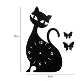 Acrylic Mirror Cute Cat Clock Black Wall Clock Sticker Modern Design Home Art Decor Watch Self-adhesive Christmas Gift - one46.com.au