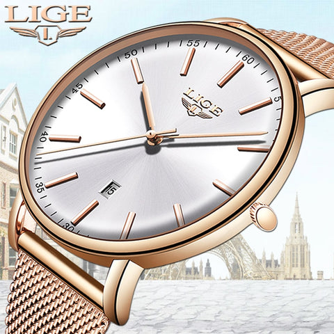 LIGE Womens Watches Top Brand Luxury Waterproof Watch Fashion Ladies Stainless Steel Ultra-Thin Casual  Wristwatch Quartz Clock - one46.com.au