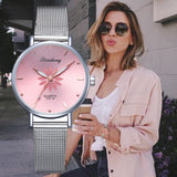 Watches For Women Luxury Silver Popular Pink Dial Flowers Metal Ladies Bracelet Quartz Clock Ladies Wrist Watch New Clock - one46.com.au