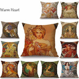 Alphonse Maria Mucha Painting Cushion Cover Woman Pattern Pillow Case Linen 45*45 CM Throw Pillow Cover Decorative For Home - one46.com.au