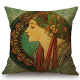 Alphonse Maria Mucha Painting Cushion Cover Woman Pattern Pillow Case Linen 45*45 CM Throw Pillow Cover Decorative For Home - one46.com.au