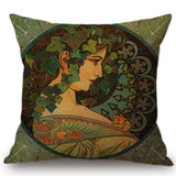 Alphonse Maria Mucha Painting Cushion Cover Woman Pattern Pillow Case Linen 45*45 CM Throw Pillow Cover Decorative For Home - one46.com.au