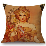 Alphonse Maria Mucha Painting Cushion Cover Woman Pattern Pillow Case Linen 45*45 CM Throw Pillow Cover Decorative For Home - one46.com.au