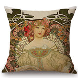 Alphonse Maria Mucha Painting Cushion Cover Woman Pattern Pillow Case Linen 45*45 CM Throw Pillow Cover Decorative For Home - one46.com.au