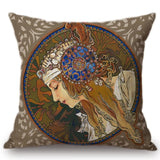 Alphonse Maria Mucha Painting Cushion Cover Woman Pattern Pillow Case Linen 45*45 CM Throw Pillow Cover Decorative For Home - one46.com.au