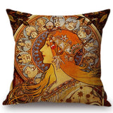 Alphonse Maria Mucha Painting Cushion Cover Woman Pattern Pillow Case Linen 45*45 CM Throw Pillow Cover Decorative For Home - one46.com.au