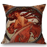 Alphonse Maria Mucha Painting Cushion Cover Woman Pattern Pillow Case Linen 45*45 CM Throw Pillow Cover Decorative For Home - one46.com.au