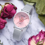 Women's Wristwatches Luxury Silver Popular Pink Dial Flowers Metal Ladies Bracelet Quartz Clock Fashion Wrist Watch 2019 Top - one46.com.au