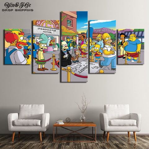 Living Room Wall Art Frameworks 5 Pieces Simpsons Modular Anime Posters Pictures Modern Home Decor HD Printed Canvas Painting - one46.com.au