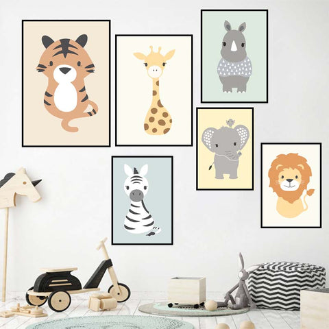 Woodland Animal Lion Giraffe Posters Nursery Prints Wall Art Canvas Painting Nordic Picture for Kids Room Home Decoration - one46.com.au