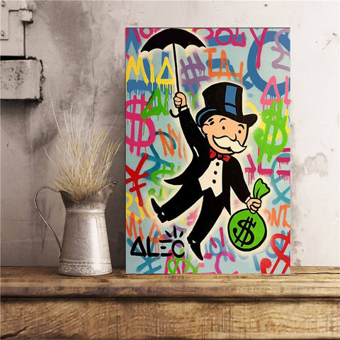 Alec Monopolies Riding Money Pop Art Canvas Painting Print Bedroom Home Decoration Modern Wall Art Oil Painting Poster Pictures - one46.com.au