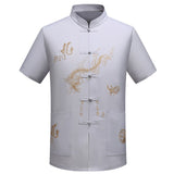 Red Black Men's Cotton Shirt Top Traditional Vintage Short Sleeve Kung Fu Tang Suit Men Chinese Dragon Printing Shirts Plus Size - one46.com.au