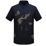 Red Black Men's Cotton Shirt Top Traditional Vintage Short Sleeve Kung Fu Tang Suit Men Chinese Dragon Printing Shirts Plus Size - one46.com.au