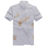 Red Black Men's Cotton Shirt Top Traditional Vintage Short Sleeve Kung Fu Tang Suit Men Chinese Dragon Printing Shirts Plus Size - one46.com.au