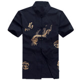 Red Black Men's Cotton Shirt Top Traditional Vintage Short Sleeve Kung Fu Tang Suit Men Chinese Dragon Printing Shirts Plus Size - one46.com.au