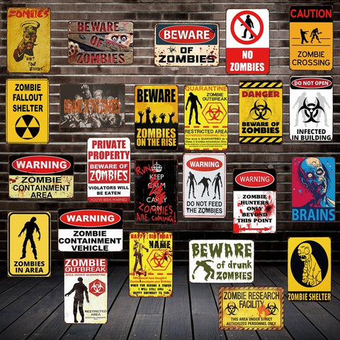 [ Mike86 ] Zombie CAUTION Beware Metal Tin Sign Vintage Home Pub Retro metal wall Painting art Poster ArtFG-508 - one46.com.au