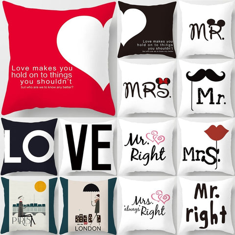 ZENGIA Love Couple Pillow Case Letter Mr and Mrs Pillow Cover Mr and Mrs Cushion Covers for Home Wedding Decoration Valentine - one46.com.au