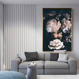 Abstract Romantic Pink Rose In Darkness Canvas Painting Flower Poster Print For Living Room Aisle Entrance Modern Wall Art Decor - one46.com.au