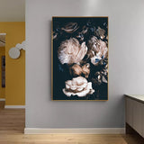 Abstract Romantic Pink Rose In Darkness Canvas Painting Flower Poster Print For Living Room Aisle Entrance Modern Wall Art Decor - one46.com.au