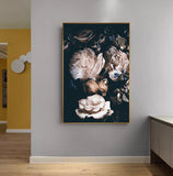 Abstract Romantic Pink Rose In Darkness Canvas Painting Flower Poster Print For Living Room Aisle Entrance Modern Wall Art Decor - one46.com.au