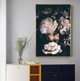 Abstract Romantic Pink Rose In Darkness Canvas Painting Flower Poster Print For Living Room Aisle Entrance Modern Wall Art Decor - one46.com.au