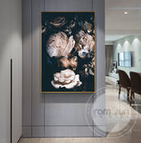 Abstract Romantic Pink Rose In Darkness Canvas Painting Flower Poster Print For Living Room Aisle Entrance Modern Wall Art Decor - one46.com.au