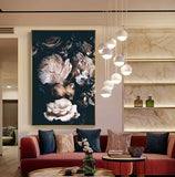 Abstract Romantic Pink Rose In Darkness Canvas Painting Flower Poster Print For Living Room Aisle Entrance Modern Wall Art Decor - one46.com.au