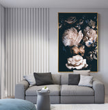 Abstract Romantic Pink Rose In Darkness Canvas Painting Flower Poster Print For Living Room Aisle Entrance Modern Wall Art Decor - one46.com.au