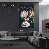 Abstract Romantic Pink Rose In Darkness Canvas Painting Flower Poster Print For Living Room Aisle Entrance Modern Wall Art Decor - one46.com.au
