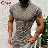 Masculina Muscle Tee Men Tshirts Plain Striped Summer Clothes High Neck T Shirts Short Sleeve Slim Hombre Joggers 5XL Streetwear - one46.com.au
