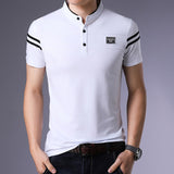 2019 New Fashion Brands Summer Polo Shirt Men's Mandarin Collar Slim Fit Short Sleeve Solid Color Polos Casual Men's Clothing - one46.com.au